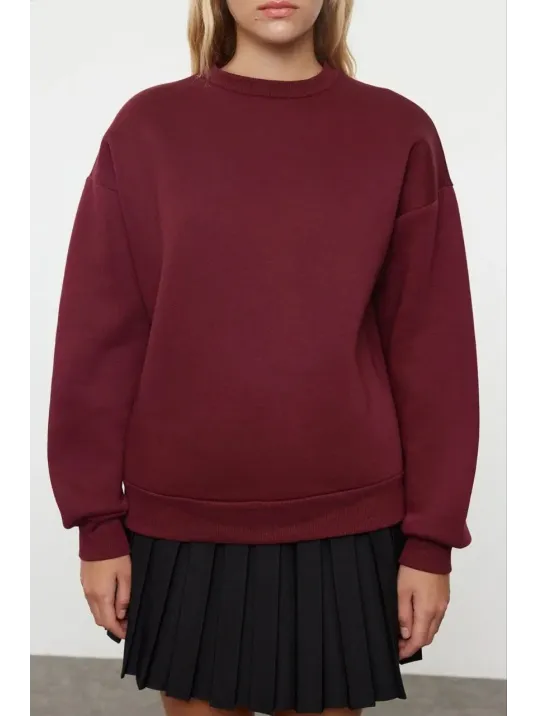 3 İplik Şardonlu Bisiklet Yaka Sweatshirt Bordo