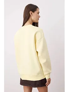 3 İplik Şardonlu Bisiklet Yaka Sweatshirt Sarı