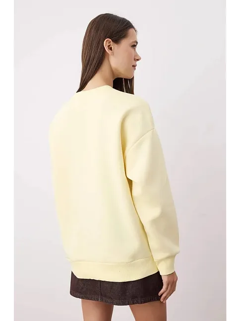 3 İplik Şardonlu Bisiklet Yaka Sweatshirt Sarı