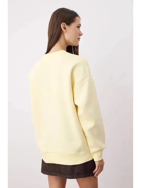 3 İplik Şardonlu Bisiklet Yaka Sweatshirt Sarı