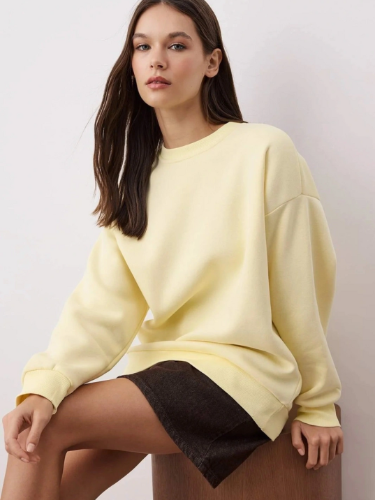 3 İplik Şardonlu Bisiklet Yaka Sweatshirt Sarı 3 İplik Şardonlu Bisiklet Yaka Sweatshirt Sarı