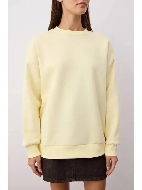 3 İplik Şardonlu Bisiklet Yaka Sweatshirt Sarı