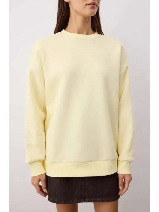 3 İplik Şardonlu Bisiklet Yaka Sweatshirt Sarı