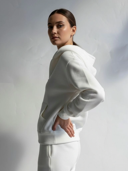 3 İplik Şardonlu Kapşonlu Hoodie Frm Beyaz P510437 3 İplik Şardonlu Kapşonlu Hoodie Frm Beyaz P510437