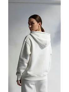3 İplik Şardonlu Kapşonlu Hoodie Frm Beyaz P510437