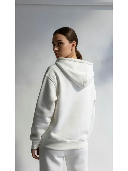 3 İplik Şardonlu Kapşonlu Hoodie Frm Beyaz P510437