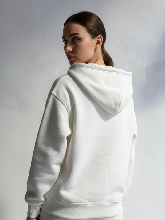 3 İplik Şardonlu Kapşonlu Hoodie Frm Beyaz P510437 3 İplik Şardonlu Kapşonlu Hoodie Frm Beyaz P510437