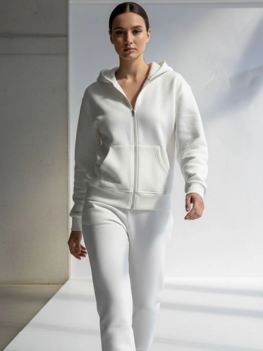 3 İplik Şardonlu Kapşonlu Hoodie Frm Beyaz P510437 3 İplik Şardonlu Kapşonlu Hoodie Frm Beyaz P510437