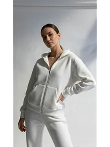 3 İplik Şardonlu Kapşonlu Hoodie Frm Beyaz P510437