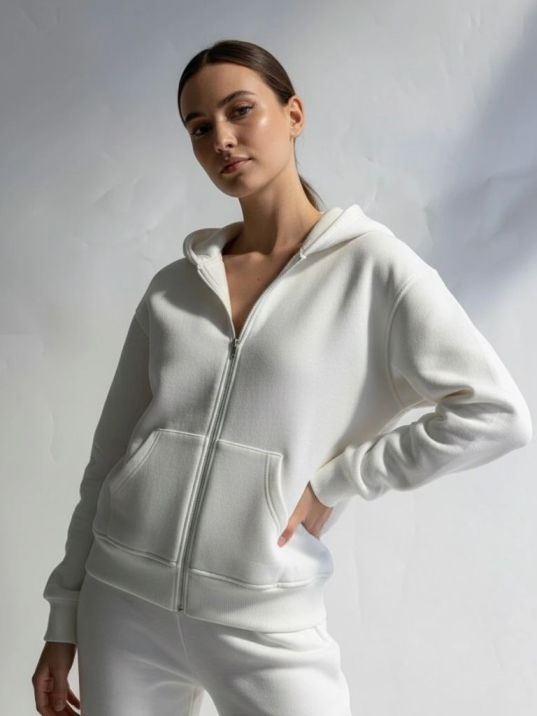 3 İplik Şardonlu Kapşonlu Hoodie Frm Beyaz P510437 3 İplik Şardonlu Kapşonlu Hoodie Frm Beyaz P510437