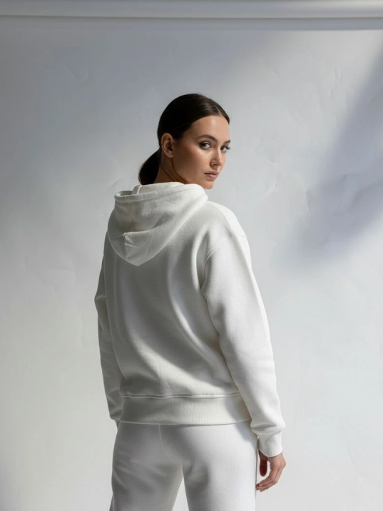 3 İplik Şardonlu Kapşonlu Hoodie Frm Beyaz P510437 3 İplik Şardonlu Kapşonlu Hoodie Frm Beyaz P510437