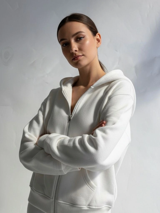 3 İplik Şardonlu Kapşonlu Hoodie Frm Beyaz P510437 3 İplik Şardonlu Kapşonlu Hoodie Frm Beyaz P510437