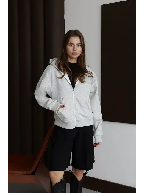 3 İplik Şardonlu Kapşonlu Hoodie Frm Gri P510437