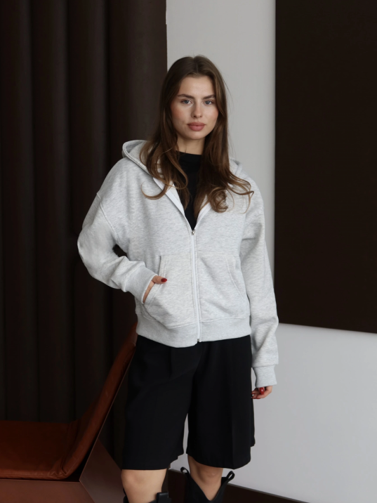 3 İplik Şardonlu Kapşonlu Hoodie Frm Gri P510437 3 İplik Şardonlu Kapşonlu Hoodie Frm Gri P510437