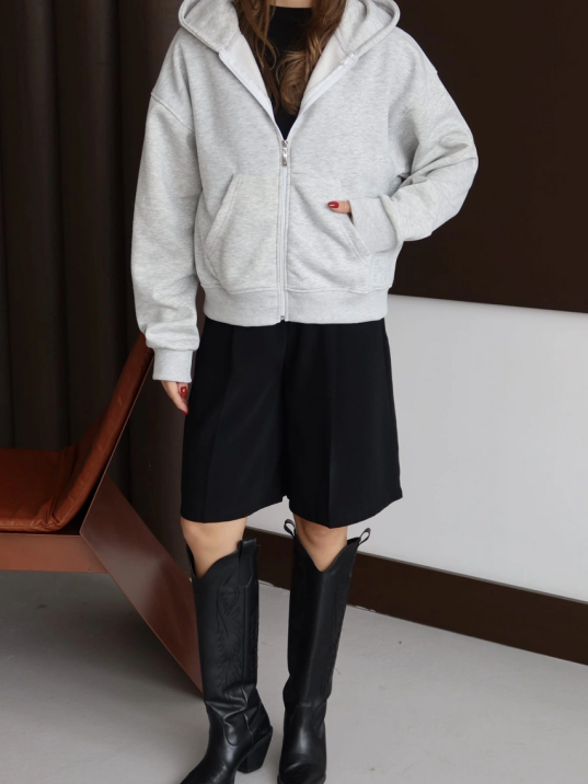 3 İplik Şardonlu Kapşonlu Hoodie Frm Gri P510437 3 İplik Şardonlu Kapşonlu Hoodie Frm Gri P510437