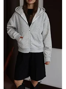 3 İplik Şardonlu Kapşonlu Hoodie Frm Gri P510437