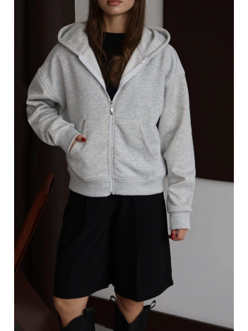 3 İplik Şardonlu Kapşonlu Hoodie Frm Gri P510437
