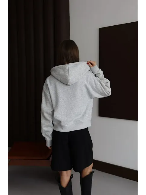 3 İplik Şardonlu Kapşonlu Hoodie Frm Gri P510437