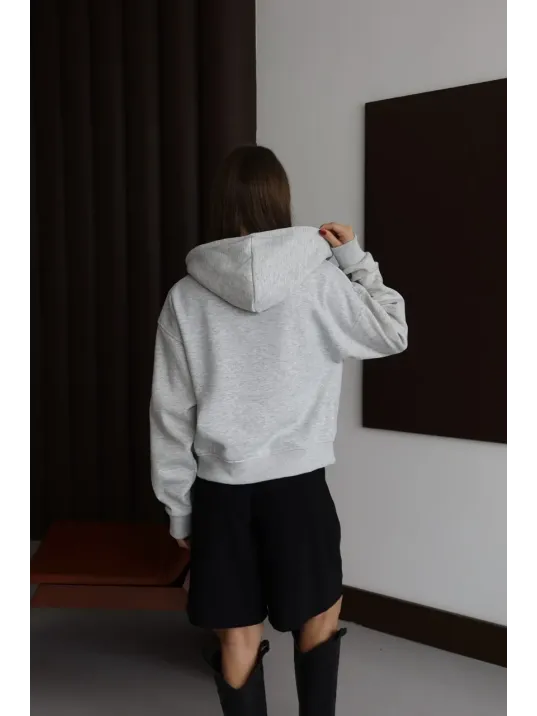 3 İplik Şardonlu Kapşonlu Hoodie Frm Gri P510437