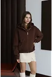3 İplik Şardonlu Kapşonlu Hoodie Frm Kahve P510437