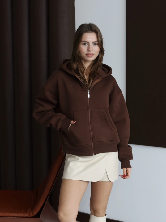 3 İplik Şardonlu Kapşonlu Hoodie Frm Kahve P510437 3 İplik Şardonlu Kapşonlu Hoodie Frm Kahve P510437