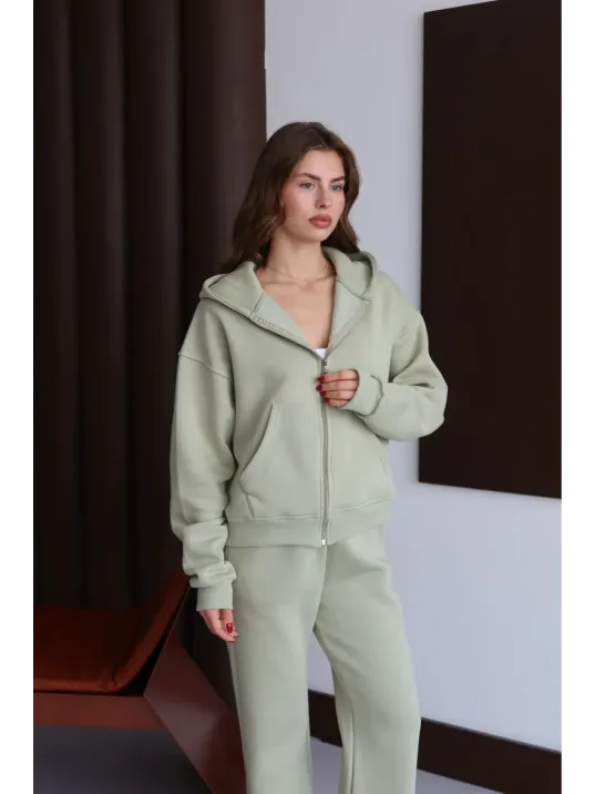 3 İplik Şardonlu Kapşonlu Hoodie Frm Mint P510437