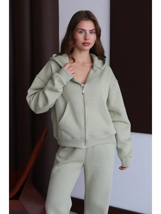 3 İplik Şardonlu Kapşonlu Hoodie Frm Mint P510437