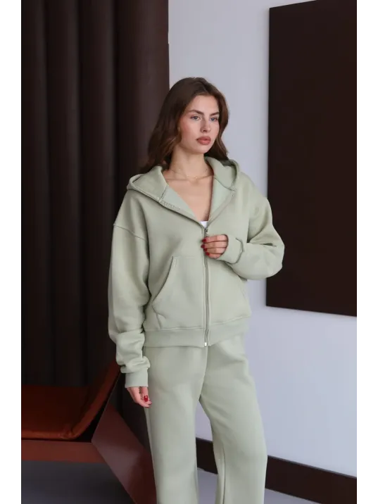 3 İplik Şardonlu Kapşonlu Hoodie Frm Mint P510437