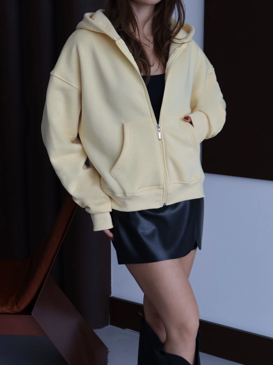 3 İplik Şardonlu Kapşonlu Hoodie Frm Sarı P510437