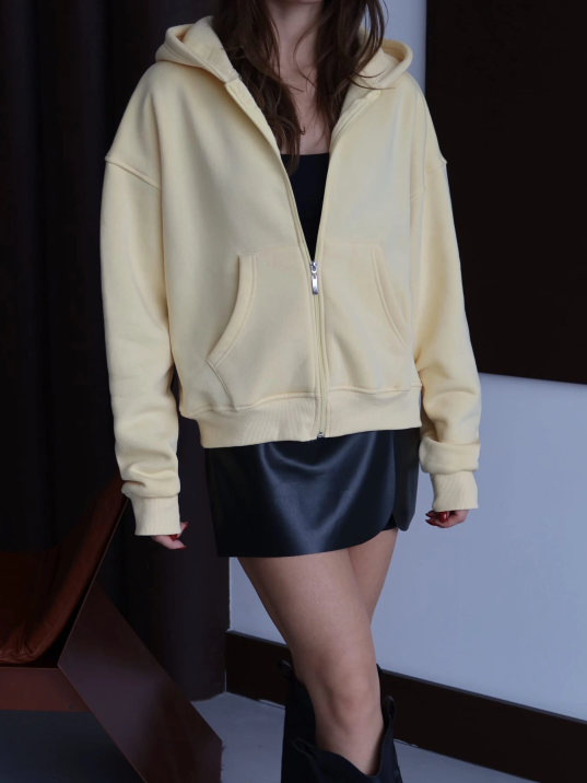 3 İplik Şardonlu Kapşonlu Hoodie Frm Sarı P510437