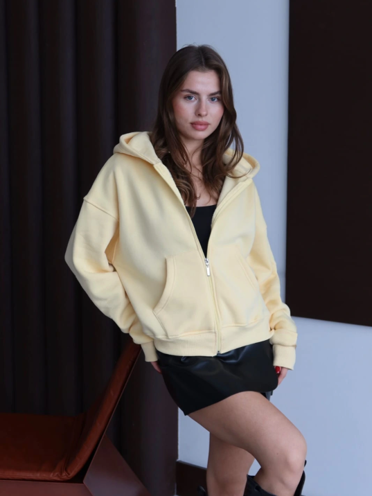 3 İplik Şardonlu Kapşonlu Hoodie Frm Sarı P510437