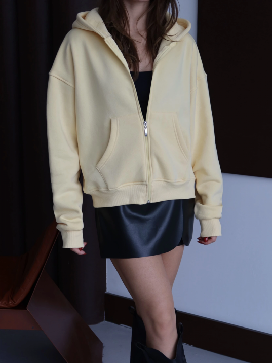 3 İplik Şardonlu Kapşonlu Hoodie Frm Sarı P510437