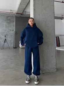 3 İplik Şardonlu Kapşonlu Sweatshirt Lacivert P510436