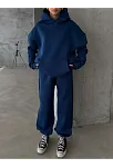 3 İplik Şardonlu Kapşonlu Sweatshirt Lacivert P510436