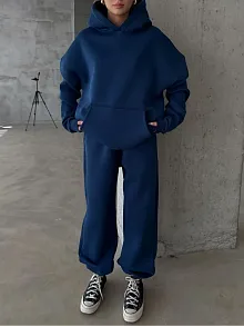 3 İplik Şardonlu Kapşonlu Sweatshirt Lacivert P510436