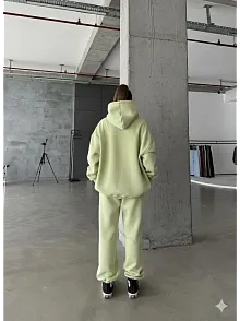 3 İplik Şardonlu Kapşonlu Sweatshirt Mint P510436
