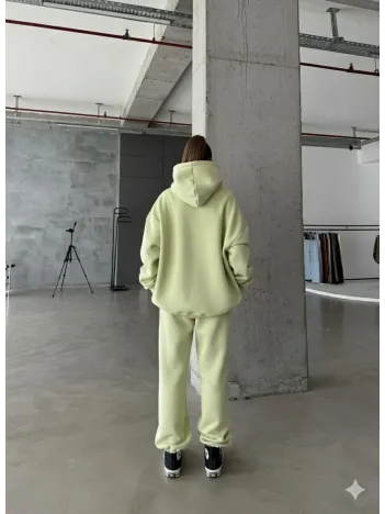 3 İplik Şardonlu Kapşonlu Sweatshirt Mint P510436