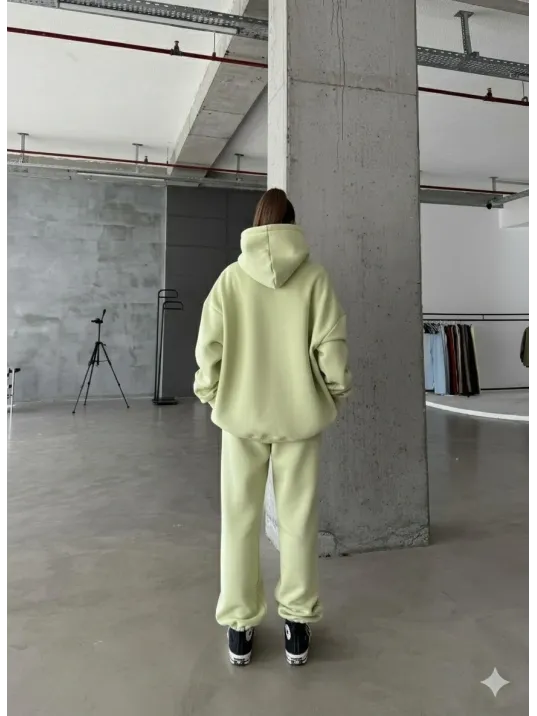 3 İplik Şardonlu Kapşonlu Sweatshirt Mint P510436