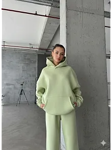3 İplik Şardonlu Kapşonlu Sweatshirt Mint P510436