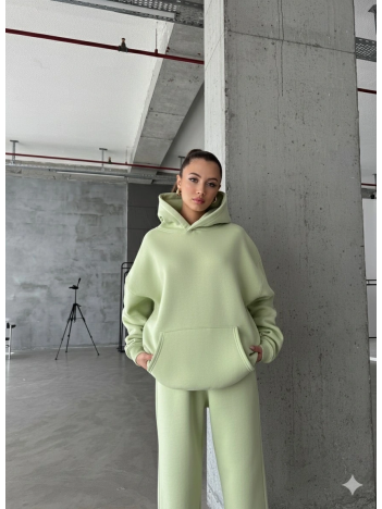 3 İplik Şardonlu Kapşonlu Sweatshirt Mint P510436