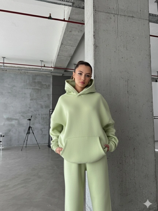 3 İplik Şardonlu Kapşonlu Sweatshirt Mint P510436 3 İplik Şardonlu Kapşonlu Sweatshirt Mint P510436