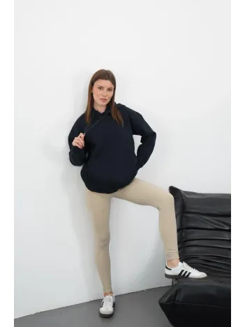 3 İplik Şardonlu Kapşonlu Swetshirt Lacivert Md63