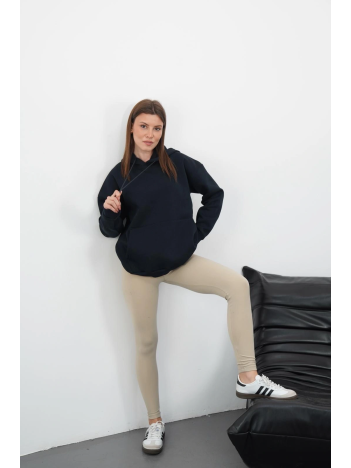 3 iplik şardonlu kapşonlu swetshirt lacivert md63