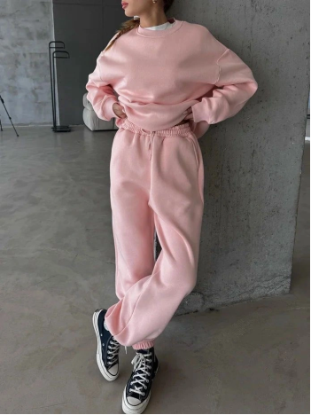 3 İplik Şardonlu Lastik Paça Eşofman Pembe P510439