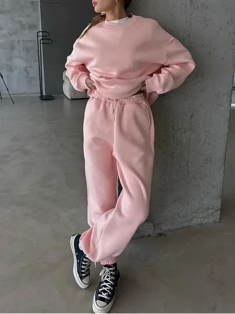 3 İplik Şardonlu Lastik Paça Eşofman Pembe P510439