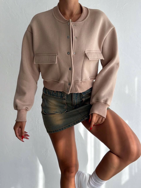 3 iplik şardonlu Önü çıtçıtlı cepli ceket bej f2226 3 iplik şardonlu Önü çıtçıtlı cepli ceket bej f2226