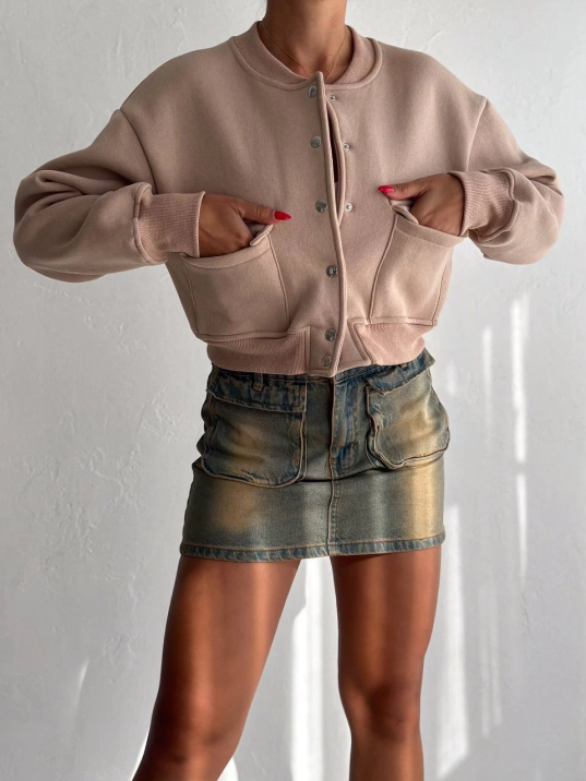 3 iplik şardonlu Önü çıtçıtlı cepli ceket bej f2226 3 iplik şardonlu Önü çıtçıtlı cepli ceket bej f2226