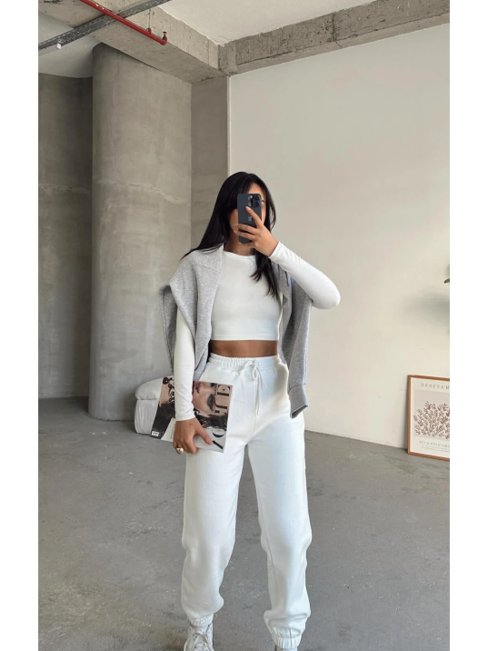 3 iplik şardonlu paça lastikli eşofman beyaz is001 3 iplik şardonlu paça lastikli eşofman beyaz is001