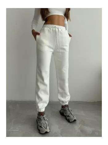 3 İplik Şardonlu Paça Lastikli Eşofman Beyaz İs001