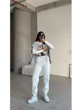 3 iplik şardonlu paça lastikli eşofman beyaz is001 3 iplik şardonlu paça lastikli eşofman beyaz is001